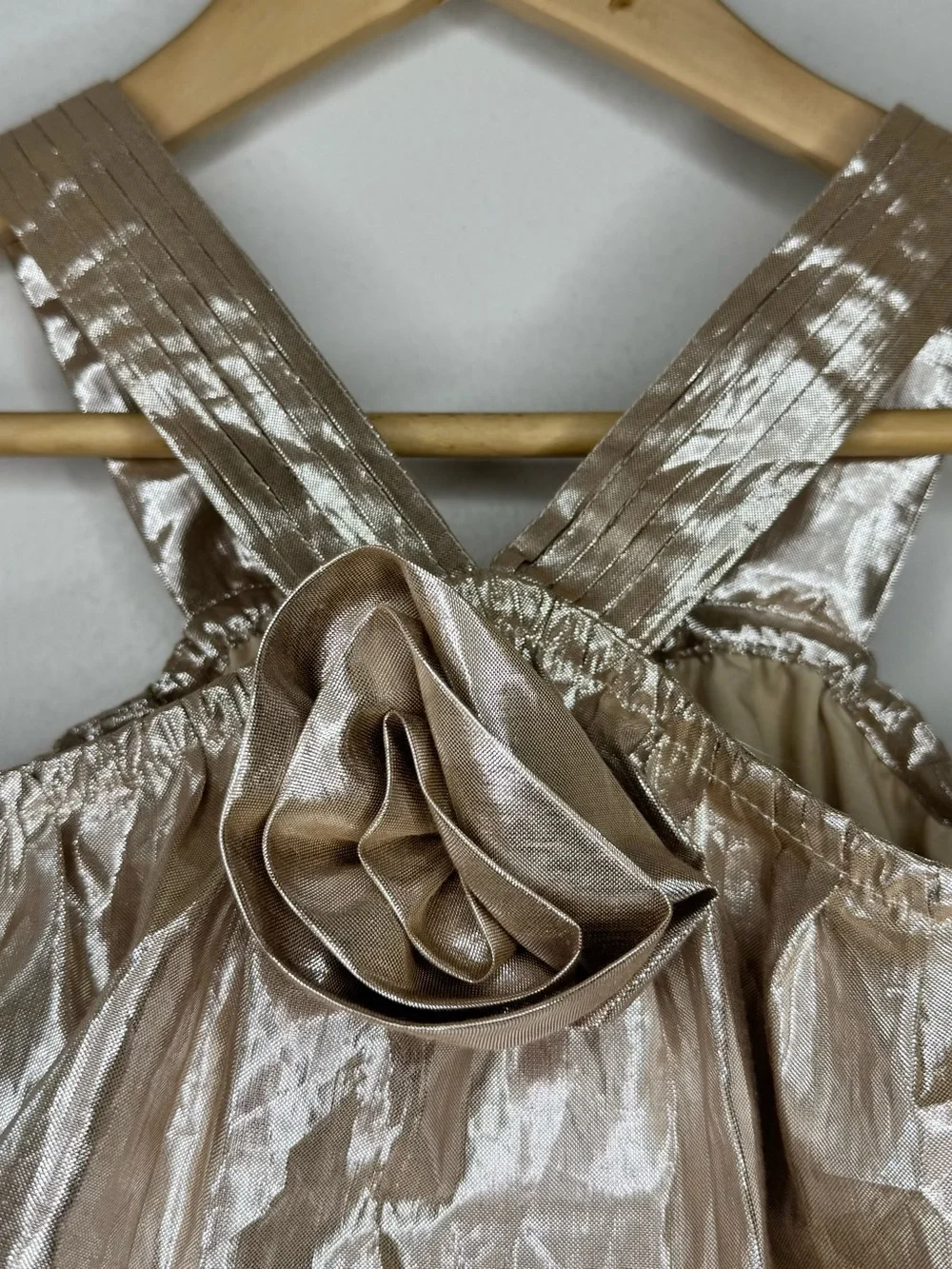 J CREW Crewcuts Collection tiered rosette dress gold lamé Girls 7 Metallic EUC